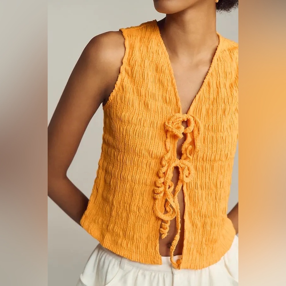 Anthropologie Gauze Tie Front Top Orange